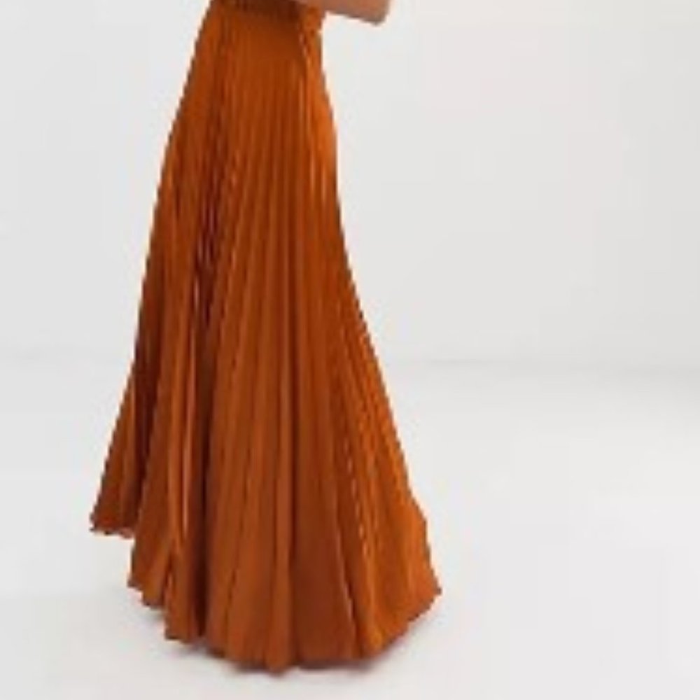 ASOS Petite Orange Lace Plunge Detail Dress - Picture 3 of 5
